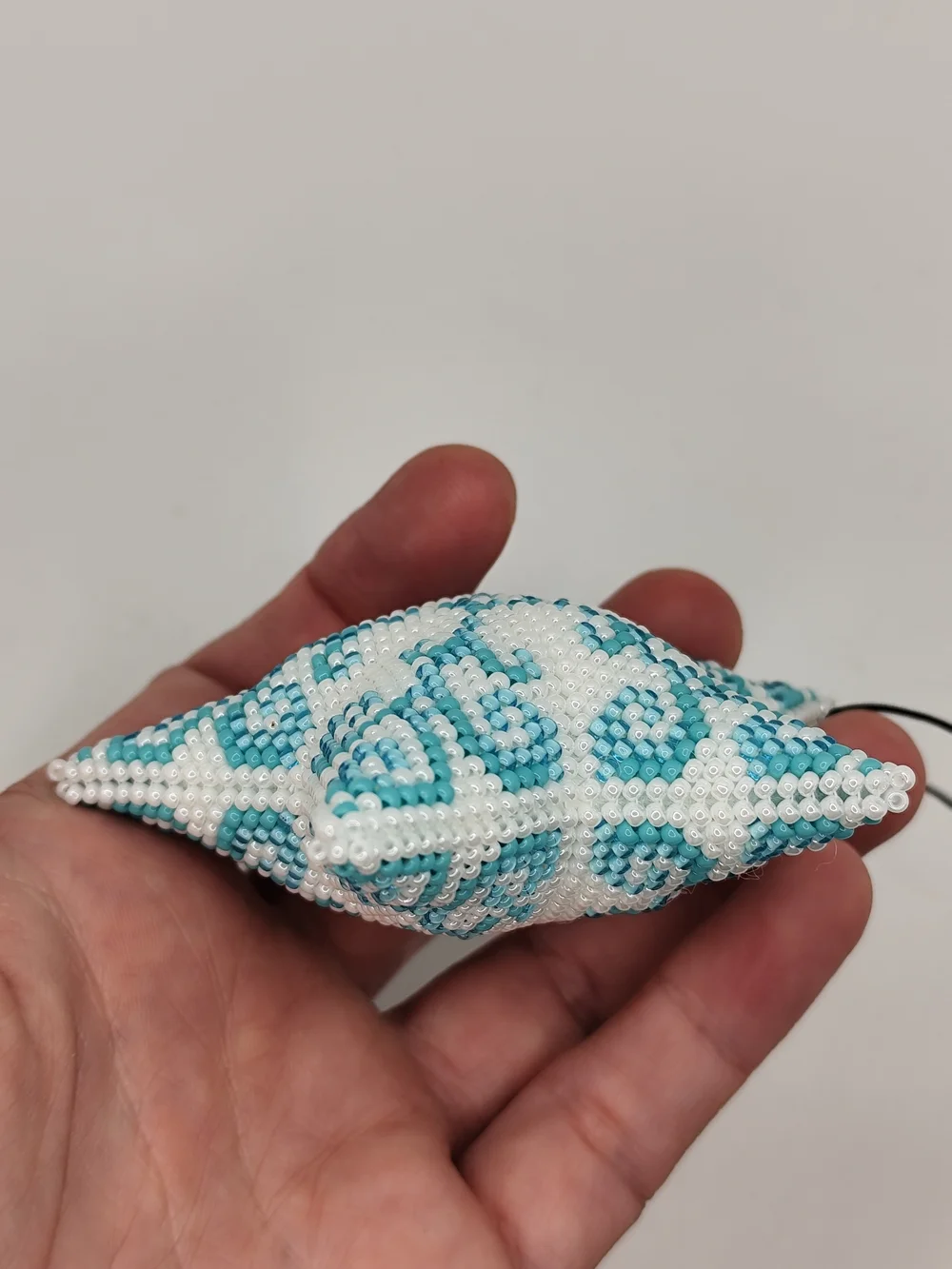 Beaded Star Holiday Ornament in White & Teal